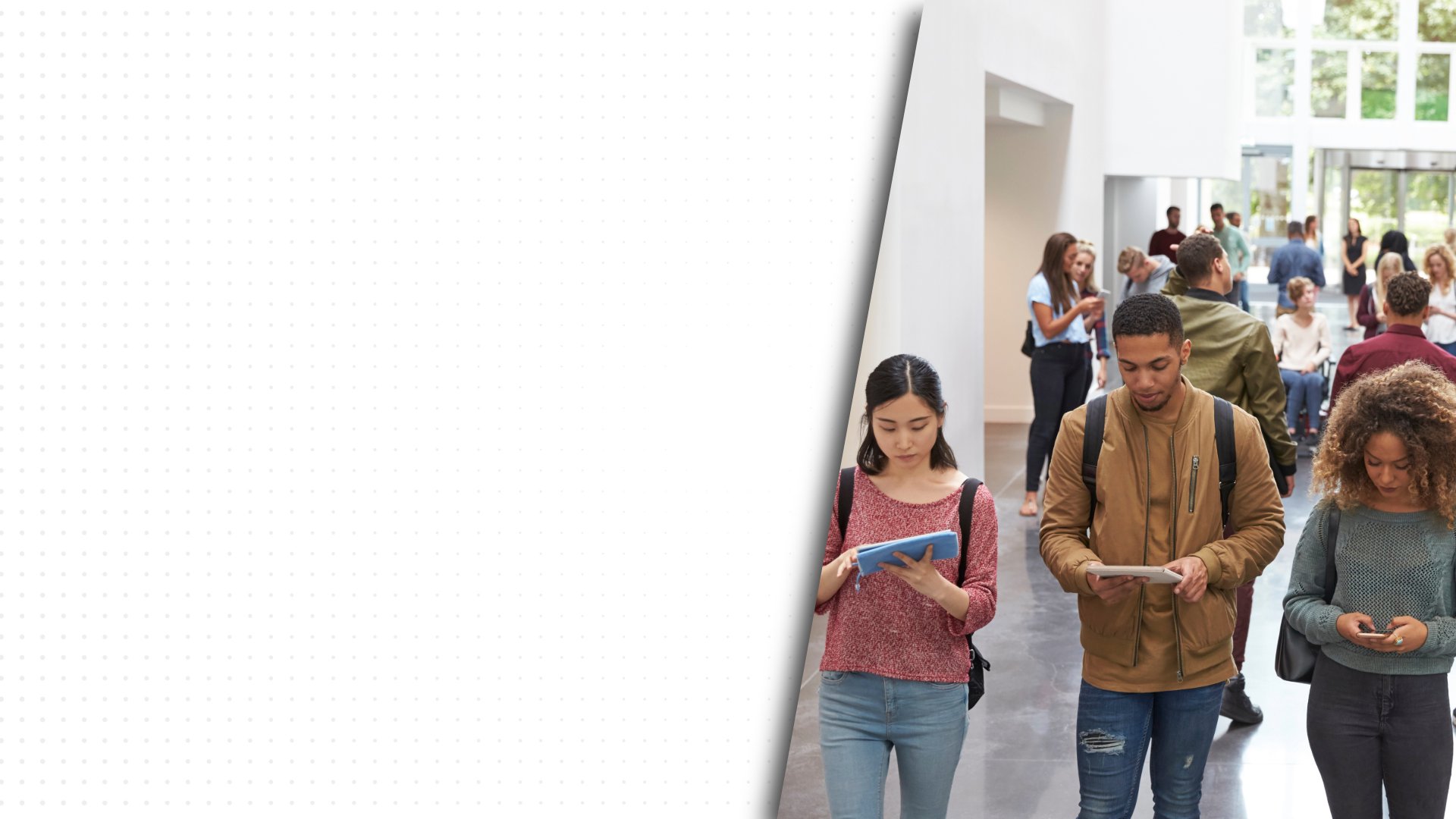 Students on their tablets and phones accessing school and educational software